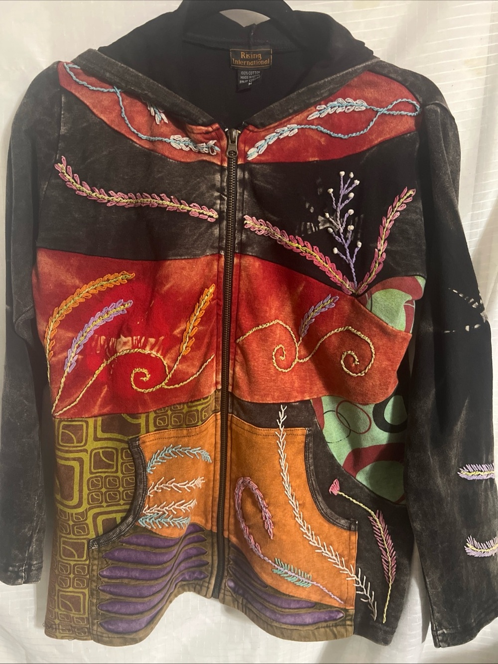 Rising International Multicolor Embroidered Hooded Jacket size Medium (BR5)